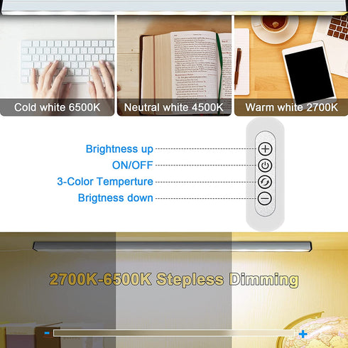 LED Under Cabinet Lighting, Dimmable Led Light Bar with ON/Off Switch - Memory Function | 3 Color Temperature(2700-6500K) | Adjustable Brightness - 14.5 Inch with UBS Plug, Desk Light for Home Office