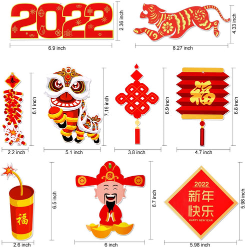 HOWAF 2022 Chinese New Year Hanging Decorations, 30pcs Red Gold Chinese New Year Hanging Swirls and Lion Dance Lantern Firecracker Tiger Banner Set for Spring Festival New Year Home Party Decorations