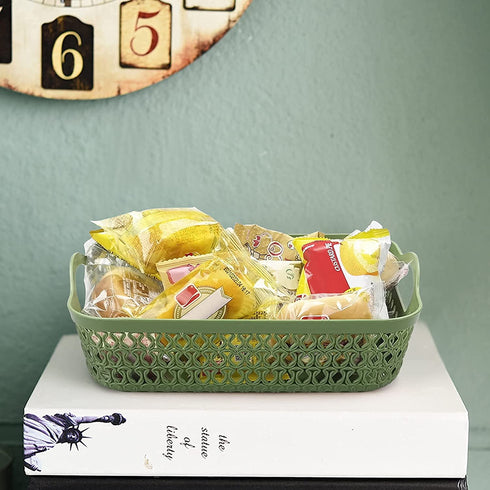 Yesdate Plastic Storage Basket Tray, Desktop Basket Tray, 6 Packs (3 Green, 3 White), F