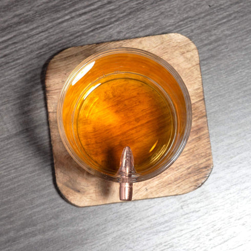 Houseables .308 Bullet Glasses, Glass Whiskey Cups, 9.5 OZ, 2 Pk, Rocks Cup, Drinking Lowball w/Round Embedded, Old Fashioned, Scotch, Bourbon, Copper Projectile, Cocktails, Gift Set, Gift for Men