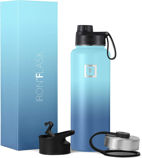 IRON °FLASK Sports Water Bottle - 40 Oz, 3 Lids (Spout Lid), Leak Proof, Vacuum Insulated Stainless Steel, Double Walled, Thermo Mug, Metal Canteen