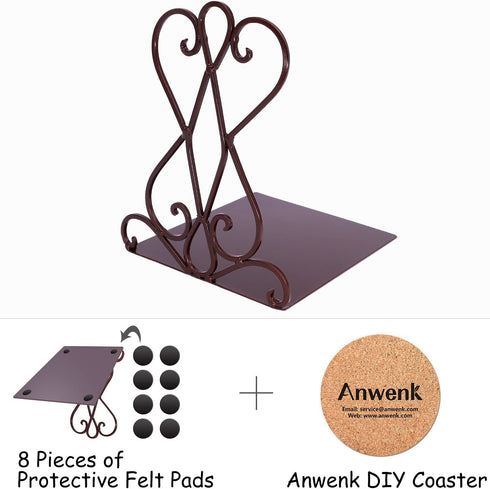 Anwenk Vintage Bookends Book Ends Bronze Heavy Duty Book Holders Long Base Luxury Art Retro Antique Style, w/Felt Pads to Protect Bookshelf Bookcase, Bronze