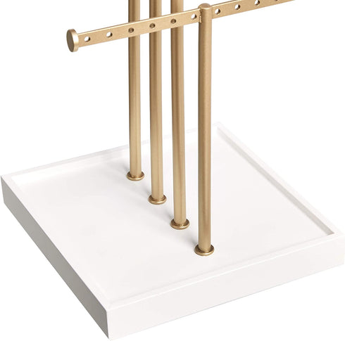 Amazon Basics Four-Tier Jewelry Tree Stand - White/Brass