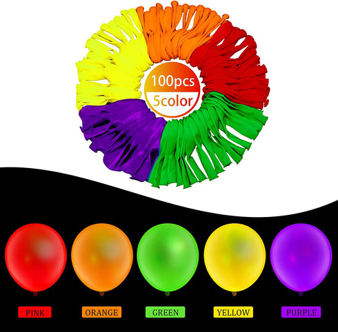 100 Pieces UV Neon Glow Balloons and 53 ft Neon Streamers Paper Glow Party Garland Hanging Decorations for Birthday, Christmas, Wedding, Black Light Party Supplies (Classic Style)