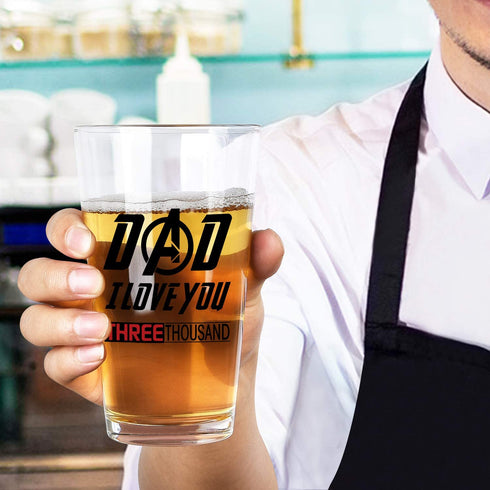 Dad I Love You 3000 Beer Glass, Dad Pint Glass 15Oz - Father's Day Gift or Birthday Gift for Men, Dad, New Dad, Papa from Daughter Son