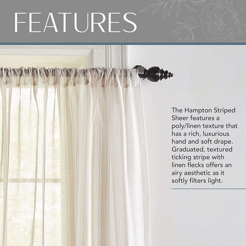 Elrene Home Fashions Hampton Stripe Sheer Window Curtain, 52" x 84" (1 Panel), Linen