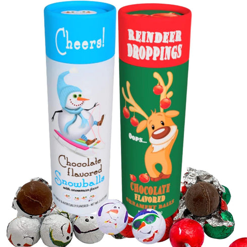 Reindeer Poop and Chocolate Snowballs Gift Set - Funny Christmas Candy Stocking Stuffer Ideas Gag Gift for Xmas Holiday Funny Unique Surprise for Kids Adults Teen Boys