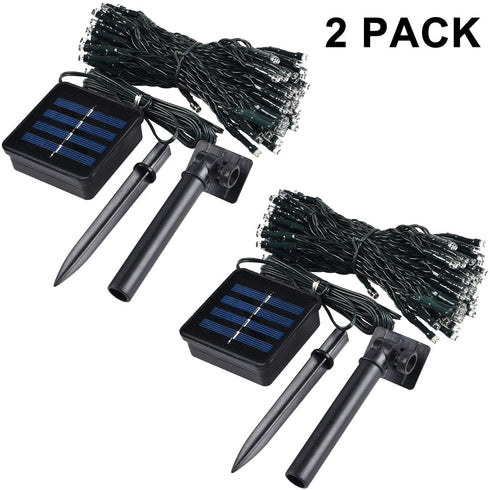 2 Pack 100 LED Solar String Lights 42ft 8 Modes Outdoor Waterproof Lights for Garden, Tree, Yard, Christmas, Wedding, Party (White)