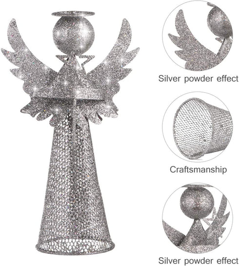Amosfun Christmas Tree Topper Angel Treetop Silver Angle Tree Topper Christmas Decoration Treetop Figure Christmas Decor Treetop Ornament