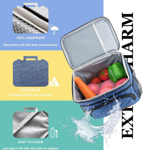 Insulated Lunch Bag for Women/Men - Reusable Lunch Box for Office Picnic Hiking Beach - Leakproof 12-Can Coke Cooler Tote Bag Organizer with Adjustable Shoulder Strap for Adults - Black