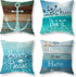 Pack of 4 Decorative Throw Pillow Covers 18x18 Inch Blue Ocean Theme Pillowcases Square Outdoor Cushion Cover Wood Grain Sea Anchor Printing Pillows Covers Home Decor Sofa Car Bedroom Pillow Cover