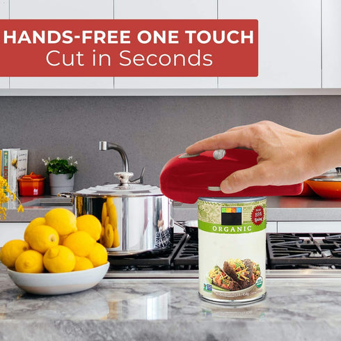 Hystrada Electric Can Opener - No Sharp Edge Handheld Can Opener - Battery Operated Can Opener - Easy One-Touch Operation Can Opener - Automatic Can Opener Works on All Types of Cans (Red)
