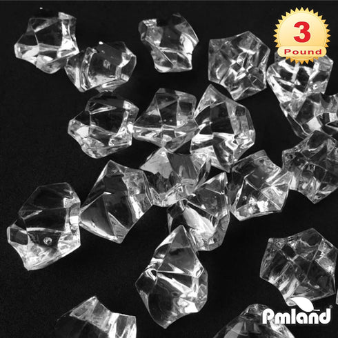 PMLAND Clear Acrylic Ice Rocks Crystals Gems - 1 Inch Length 3 lbs Bulk Bag for Vase Filler Table Scatter Party Wedding Arts Crafts Decoration Display Idea