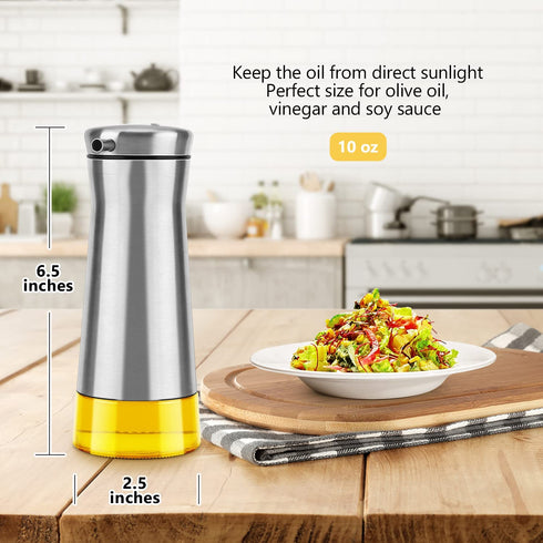 Olive Oil And Vinegar Dispenser Bottle Set by Aelga -2 Pack Elegant Stainless Steel Oil Dispenser Set- Oil Dispenser Bottle for Kitchen with Drip Free