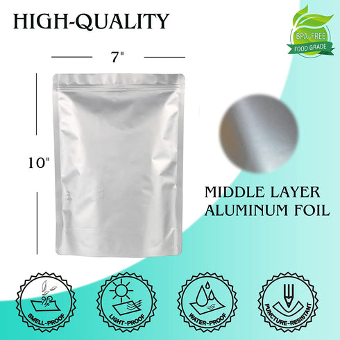 SHXWELL 50pcs 1 Quart Mylar Bags for Food Storage, 7"x10" 4.75 Mil Stand-Up Zipper Pouches Resealable and Heat Sealable for Long Term Food Storage(7"x10", Extra Thick)