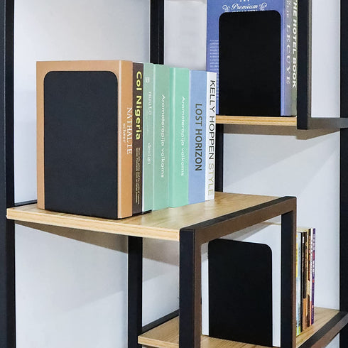 SONNLYH Black Metal Bookends, 4 Pairs Book Ends for Shelves, Book Holders for Family, Office and School, Heavy Duty Book End, 8 x 5.4 x 4 Inch