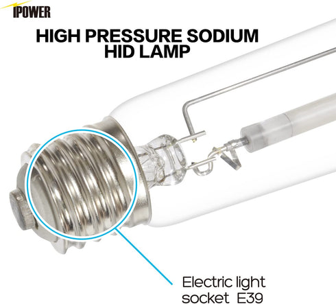 iPower GLBULBH400 Pressure Sodium Grow Light Bulb Lamp for Plants High PAR Enhanced Red and Orange Spectrums CCT 2100K, 400W HPS New
