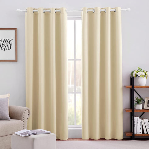 HOMEIDEAS Blackout Curtains for Bedroom 52 X 96 Inch Long 2 Panels Set Beige Room Darkening Curtains/Drapes, Soundproof Thermal Grommet Window Curtains for Living Room
