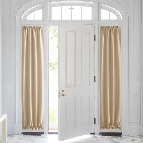 PONY DANCE Sidelight Door Curtain - Blackout Patio Panel Top and Bottom Rod Pocket French Door Curtain for Privacy Bonus Tiebacks, 25 x 72-inch, Biscotti Beige, Single Piece