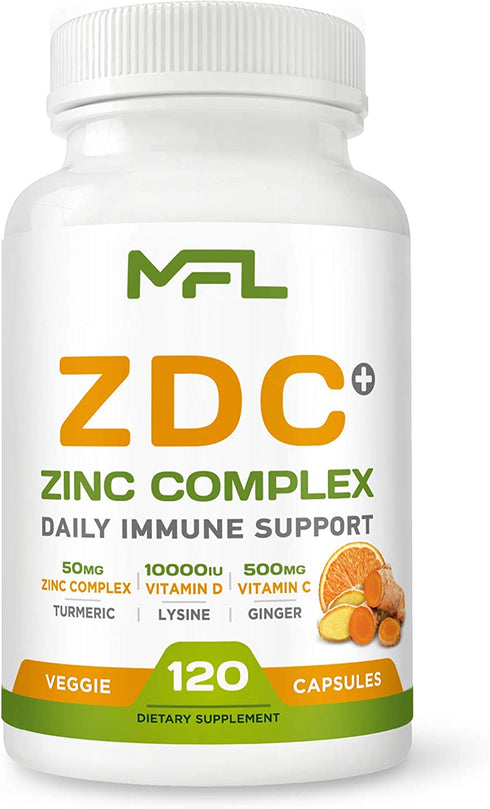 CDZ + Ginger + Lysine + Turmeric |Vitamin C 500mg| Vitamin D3 10,000 IU(250mcg)| Zinc Complex 50 mg| Turmeric 100mg| Lysine 100 mg| Ginger 100 mg| Vegetarian Capsules| 120 Servings