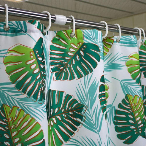 Ufaitheart 42 x 65 Inch Short Shower Curtain Fabric Bathroom Shower Curtain Sets Tropical Leaf Design, Green and OrangeRed