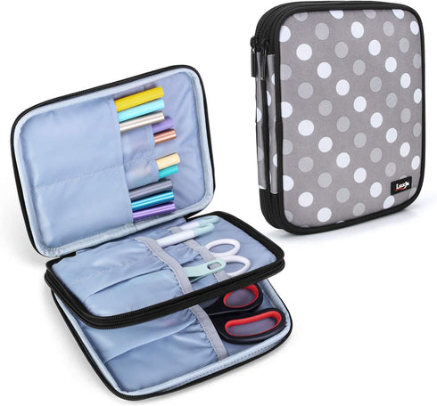 Luxja Carrying Bag Compatible with Cricut Pen Set and Basic Tool Set, Double-Layer Organizer Compatible with Cricut Accessories (Bag Only), Gray Dots