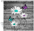 Rustic Farmhouse Fabric Shower Curtain Sets, Teal Butterfly Shower Curtains, White Farm Daisy Flowers on Country Grey Wooden Bathroom Curtain with12 Hooks, 69X70in