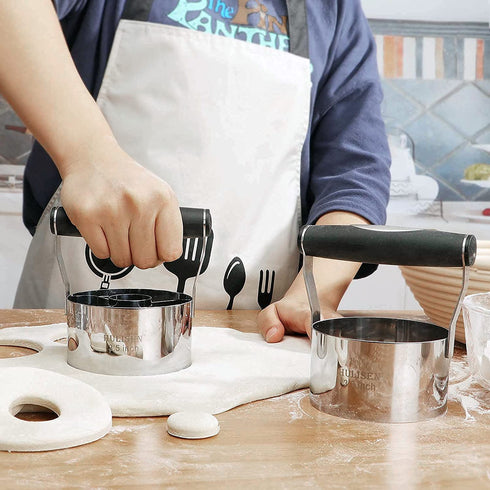HULISEN Donut Cutter & 3.5 inch Biscuit Cutter (Set of 2), with Soft Grip Handle, Bonus 2 Pcs Small Cookies Cutter - Stainless Steel Professional Baking Dough Tool Set, Gift Package