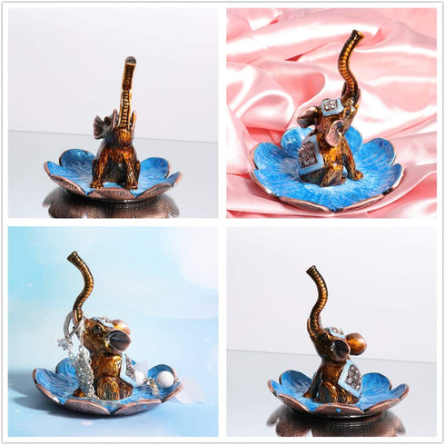 Waltz&F Bronze Raise Nose Elephant Metal Ring Jewelry Holder Trinket Box Table Centerpiece Decor