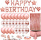 MOVINPE Rose Gold Birthday Party Decoration, Happy Birthday Banner, Rose Gold Fringe Curtain, Foil Tablecloth, Heart Star Foil Confetti Balloons, 10g Table Confetti for Women Girl Birthday Party