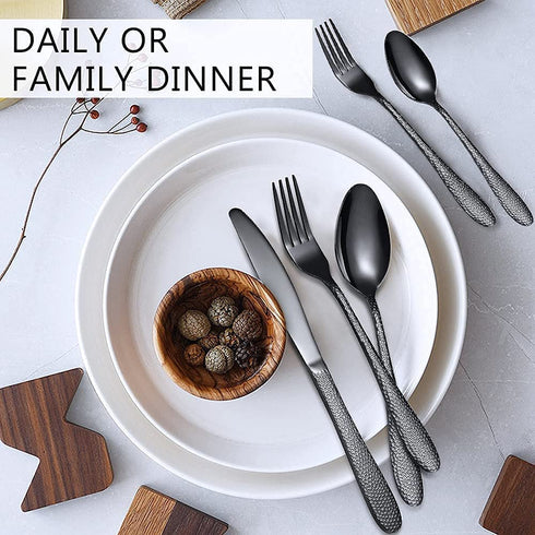 SoulFox Matte Black Silverware Set,20-Piece Flatware Cutlery Set in Ergonomic Design Size and Weight, Stainless Steel Flatware Set for 4.Used for Home and Restaurant, Dishwasher Safe(Black)