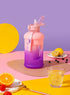 H2O Capsule INSPO Half Gallon Water Bottle with Time Marker and Straw Motivational Hydration Tracker Jug for Daily Intake Big BPA-Free FoodSafe Leakproof Drinking Bottle Handle & Strap, Purple Peach