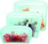 Reusable Freezer Bags and Container(Stand-Up Large, Middle, Small Size, Set 3), Silicone Food Storage Bags for Kids Snacks Veggies Fruits, Easy-Seal, Plastic-Free, Sous Vide, Aqua