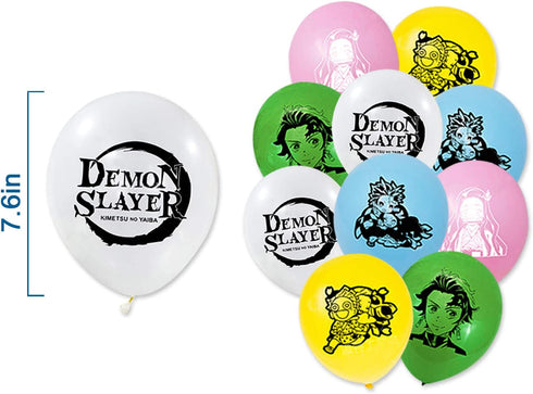 Demon Slayer Birthday Party Supplies 46PCS Japanese Anime Theme Decorations for Boys Dorm 20pcs Balloons, 1pc Happy Birthday Banner, 24pcs Cupcake Toppers, 1pc Huge Manga Cake Toppers for Fans
