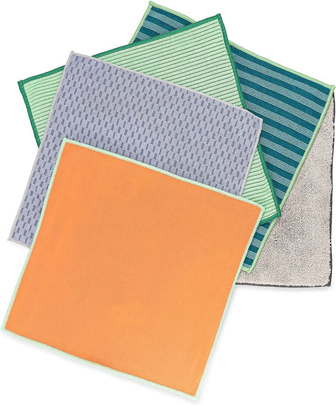 Full Circle Renew Collection Multifunctional Recycled Microfiber Cloths, Set of 5, Multicolor