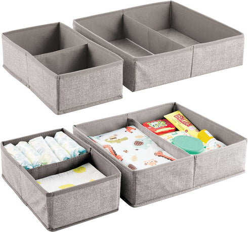 mDesign Soft Fabric Dresser Drawer and Closet Storage Organizer Set for Child/Kids Room, Nursery, Playroom, Bedroom - Rectangular Organizer Bins with Textured Print - Set of 4 - Linen/Tan