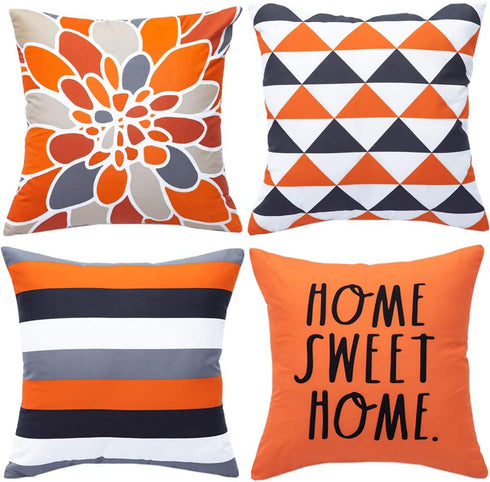 WLNUI Set of 4 Decorative Pillow Covers 20x20 Inch Orange Geometric Modern Throw Pillow Covers Home Sweet Home Decorative Square Cushion Case for Sofa Couch Chair Farmhouse Home Decor