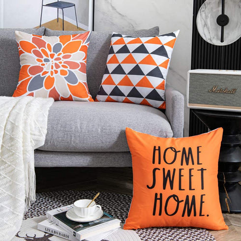 WLNUI Set of 4 Decorative Pillow Covers 20x20 Inch Orange Geometric Modern Throw Pillow Covers Home Sweet Home Decorative Square Cushion Case for Sofa Couch Chair Farmhouse Home Decor