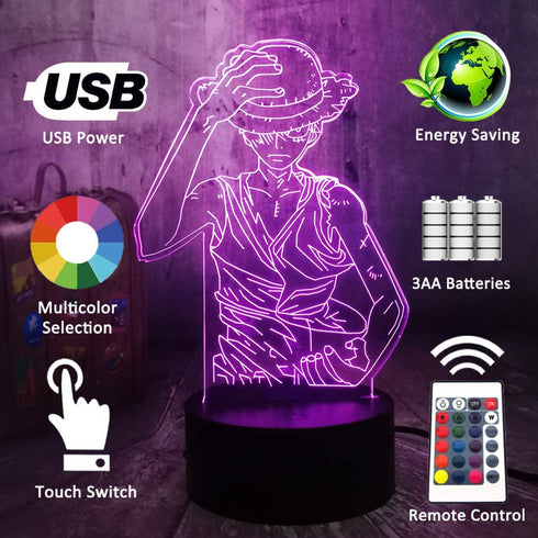 Japan Anime Monkey D. Luffy 3D LED Illusion Night Light 7 Colors Desk Lamp Home Bedroom Decor Child Birthday Christmas Kids Toys(Monkey D. Luffy)