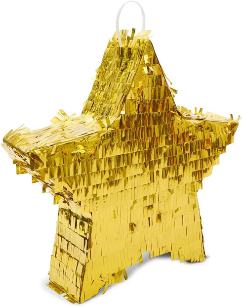 Small Gold Foil Star Pinata for Kids Birthday Party, Baby Shower (13 x 13 x 3 In)