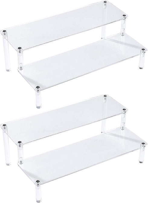 BYCY 2 Pack 2-Tier Clear Acrylic Display Stand Display Shelf for Dessert Jewels Figurines, Clear Cupcake Stand - 2 Pack (12" 6.9" 4.25")