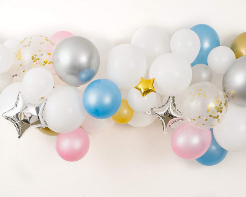 PapaKit Deluxe DIY Balloon Garland Set | 100 pc Assorted Balloons (12ft) | Decorating Strip, Adhesive, Tying Tool | Gender Reveal Mother to Be Baby Shower Party Decoration (Twinkle Little Stars)