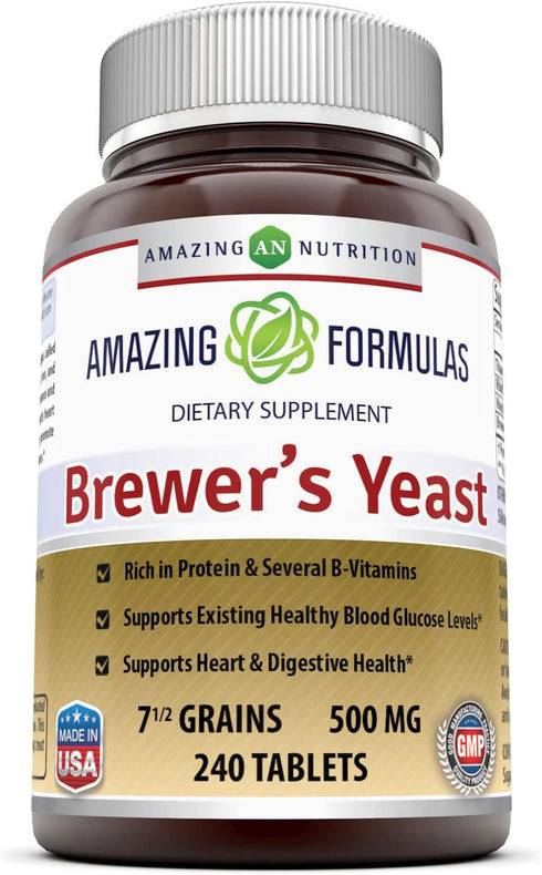 Amazing Nutrition Brewers Yeast Tablets - 7.5 Grain Capsule 500mg 240 Tablets - Supports Healthy Digestion * Promotes Heart Health