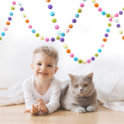 Glaciart One Felt Ball Garland - Fun Party Decorations for Easter, Spring & Birthdays - Home Decor for Living Room, Bedroom, Baby Room - 100% Natural Wool Pom Poms with Cotton String - 9 Ft.