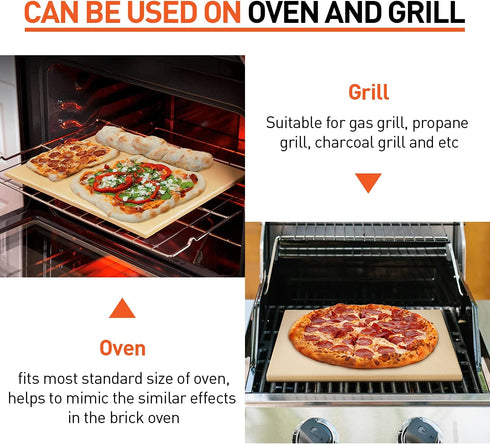 Arcedo Pizza Stone for Oven and Grill, 12 Inch Square BBQ Baking Stone for Bread, Heavy Duty Small Cordierite Pizza Grilling Stone, Thermal Shock Resistant, Includes Durable Metal Scraper