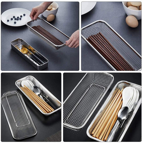 Cabilock Dishwasher Silverware Cutlery Basket Stainless Steel Flatware Drying Rack Countertop Utensil Holder Caddy Silver A