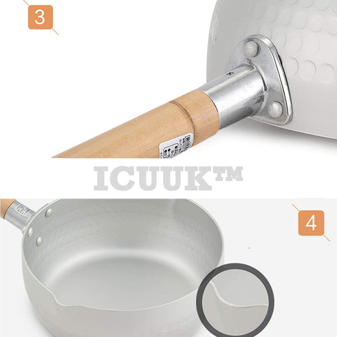ICUUK Nonstick Saucepan 2.2-Quart Traditional Japanese Yukihira Saucepan With Wooden Handle And Silicone Mixing Spoon,Multipurpose Pot, Aluminum Alloy, Silver (7.9 inch)