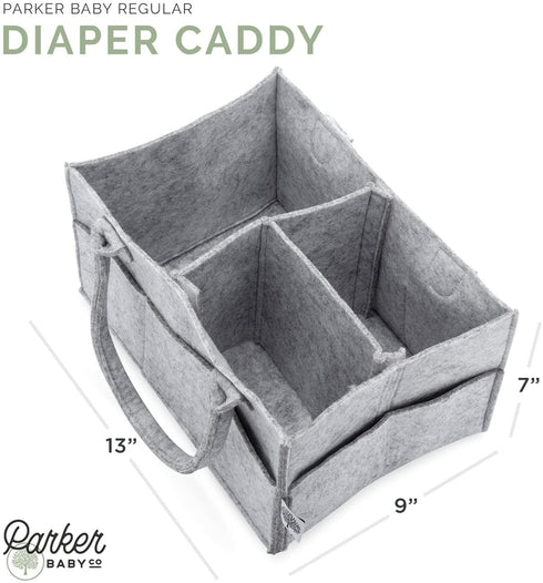 Parker Baby Diaper Caddy - Nursery Storage Bin and Car Organizer for Diapers and Baby Wipes - Grey