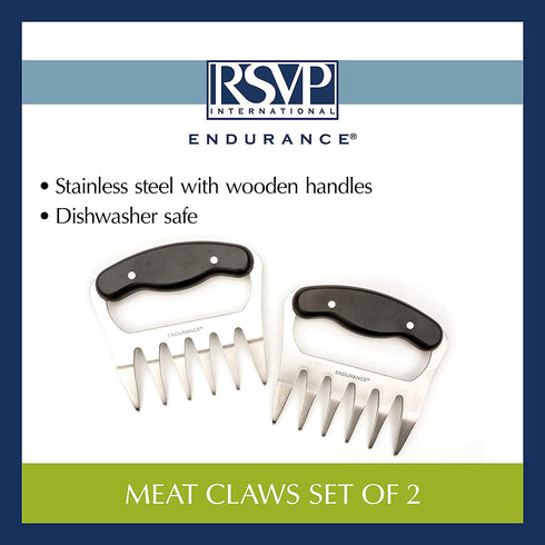 RSVP International Endurance Stainless Steel Meat Shredders, Set of 2 | Shred Meats, Toss Salads, & More | Contoured Handles with Easy Grip | Dishwasher Safe