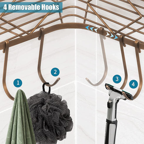 Kadolina 2 Pack Adhesive Corner Shower Caddy Shelf, Bathroom Shower Organizer Shelves, No Drilling Rustproof Wall Mounted Shower Storage Basket Shampoo Holder Organizer Shower Accessories Rack (Bronze)